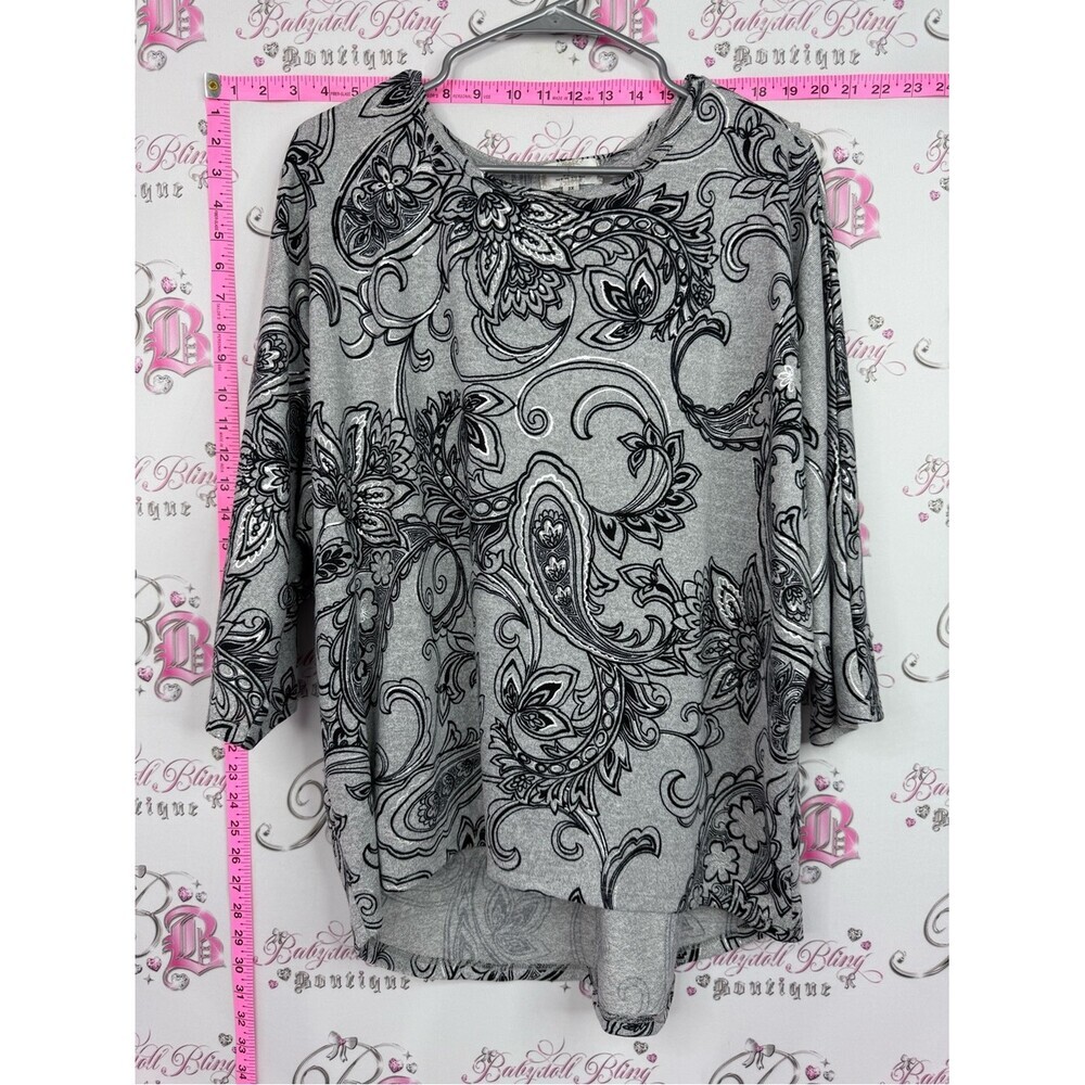 Shannon ford New York Paisley Print Grey Women's Top - Soft Long Sleeve Tunic